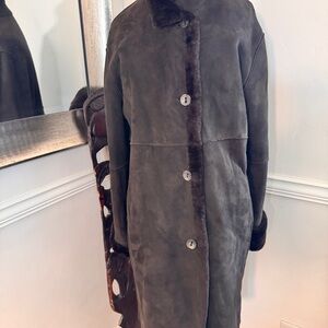 Oliver Furs Chocolate Shearling/Suede Coat - Small